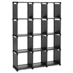 SONGMICS Étagère de Rangement à 12 Compartiments, Meuble de Rangement Ouvert, Bibliothèque, 30 x 105 x 140 cm, Organiseur pour Salon, Chambre, Salle de Bain, avec Marteau, Noir LSN12BK