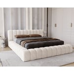 Lit double 160x200 Como - Lit adulte 160x200 avec Rangement - Mousse épaisse, tissu Velvet - Crème (Whisper 1)