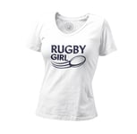 T-Shirt Femme Col V Rugby Girl Sport Equipe Stade Ballon Xv