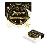 FIESTAS GUIRCA | 20 Serviettes Joyeux Anniversaire Jetables (16x16 cm) - Décoration de Table pour Fêtes et Célébrations Élégantes - Idéal pour Événements et Fêtes - Noir, Or, Blanc