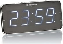 CLR-2615 Radio-Réveil FM PLL, 2 Alarmes, Grand Écran LCD, Fonction Snooze, Minuterie d'Arrêt, Design Extra Plat, Noir/Argent