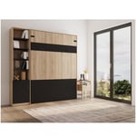 Composition lit escamotable style industriel KEY  bi-ton chêne noir mat 160*200 cm L : 225 cm