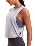 CRZ YOGA Pima Cotton Summer Gym Sleeveless Vest Tops for Women Light Elastic Running Crop Top Loose Crew Neck Yoga Shirt Iced Iris 6