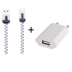 Pack Chargeur pour Nintendo Switch Smartphone Type C (Cable Noodle 1m Chargeur + Prise Secteur USB) Murale Android (BLANC)