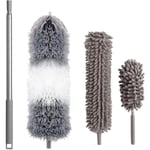 3-pack dammvippor, teleskopstång, mikrofiber, tvättbar, böjbar