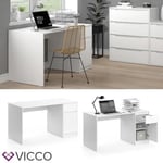 Bureau VICCO Ruben - Blanc mat - 140 x 65 cm - Design moderne avec grand tiroir et compartiment de rangement