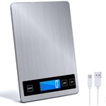 Balance électronique de cuisine domestique rechargeable en acier inoxydable, batterie blanc métallique, 15kg / 1G