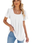 Famulily Ladies Summer White Shirt Ruffle Sleeve Casual T Shirts for Women Loose fit Tunic Tops Blouses (M, White)