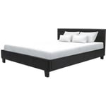 KANSAS Lit adulte 140x190 cm - Simili noir - Sommier inclus