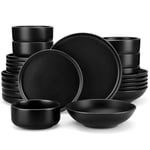 vancasso Black Crockery Sets for 6 People, Dinner Set 24 Piece Plates and Bowls Set, Elegant Dinnerware with Matte Glaze, Modern Style Playa Dinner Sets