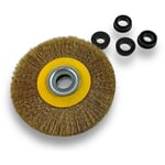 Brosse circulaire LAITON Ø 125 mm Epaisseur 3 rangs Fil souple 0.20 mm ondulé Alésage 16 mm Touret meuleuse affûteuse ponceuse Brossage décapage