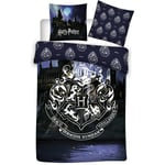 Aymax - Parure de lit réversible Bleue - Harry Potter Blason Château de Poudlard - 140 cm x 200 cm