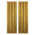 Hafaa Ochre Blackout Curtains for Bedroom – 90x90 Crushed Velvet Curtains for Living Room – Eyelet Room Darkening Curtains with 2 Tie Backs – (228cm x 228cm)