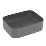 EMKE Lavabo à Poser Rectangulaire 50.5 × 38 × 15 cm, Lavabo pour WC Invités, Bassin à poser en céramique pour lavabo, lavabo de salle de bain,Gris Foncé Mat