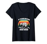 Womens Dirty Funny Adult Clean Beaver Wood V-Neck T-Shirt