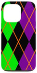 Coque pour iPhone 13 Pro Clowncore Halloween Losanges Plaid Violet Vert Clown Jester