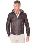 D'Arienzo Bomber Veste Cuir Agneau Marron Foncé Homme avec Capuche Moto Veste Motard Blouson Véritable Cuir Made in Italy BIANCOLINO 56/Marron foncé