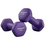 SONGMICS Dumbbells Set of 2 2 x 1kg Dumbbells Hexagon Neoprene Coating Strength Training Workout Fitness Training Home Ash Purple SYL902P02