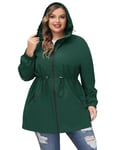 Hanna Nikole Manteau de pluie à capuche pour femme, grande taille, imperméable, coupe-vent, vert foncé, 54 Grande taille