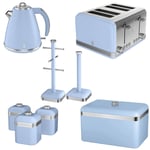 Swan Retro Kettle, 4 Slice Toaster, Bread Bin Canisters Towel Pole & Mug Tree