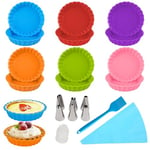 12 Pièces Moule à Tarte en Silicone, 11 cm Moule Tartelette Silicone avec Poche à Douille, Douilles et Pinceau en Silicone, Moule à Tarte Silicone Antiadhésif, Moule Mini Tartelette Moule a Quiche