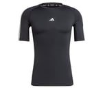 adidas Men's Techfit Compression Training 3-Stripes T-Shirt, Black, XL