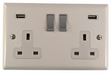 G&H SFW2910-PC Spectrum Plate Matt White 2 Gang 13A Plug Socket 2.1A USB