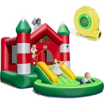 COSTWAY Château Gonflable pour Enfants 3-10 ans avec Gonfleur 480 W sur Thème de Noël Toboggan,Piscine Rondes à Balles Trampoline