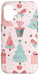 Coque pour iPhone 16 Pastel Pink and Sage Green Christmas Tree Holiday Pattern