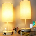 Wondlumi Bedside Lamps Set of 2, Touch Lamps Bedside with 2 USB Charging Ports