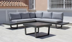 Salon de jardin Sofa Corner LOIRA-SET-7 Finition ANTHRACITE Tissus GRIS CLAIR MARILAND DRALON