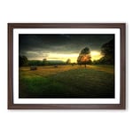 Big Box Art Landscape Tree and Hay Bales Framed Wall Art Picture Print Ready to Hang, Walnut A2 (62 x 45 cm)