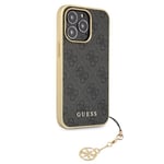 GUHCP13XGF4GGR Guess 4G Charms Cover Suojakuori iPhone 13 Prolle, harmaa