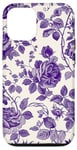 Coque pour iPhone 13 Pro Chinoiserie Violet Toile Motif Roses Feuilles Jardin