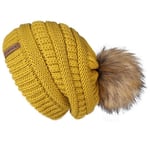 (Sinapinkeltainen) Syksyinen talvipipo naisille Neulottu pompom-hattu Slouchy beanie-kallot naisille Musta punainen Keltainen konepelti