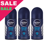 Nivea Men Fresh Active Roll-On Deodorant Antiperspirant 50ml 3-Pack