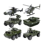 6 st Glidande Bilmodeller Diecast 1:87 Legering Tank Militärfordon Jeep Helikopter Armébil För Barn