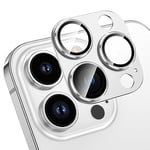 HWeggo Protection Objectif Caméra Arrière pour iPhone 15 Pro/iPhone 15 Pro Max, Film en Verre Trempé 9H Ultra HD,All-in-one-Aluminiumlegierung,Étui de Givré,Argent