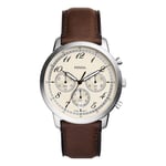 FOSSIL Neutra Montre pour Homme, Mouvement Chronographe avec Bracelet en Acier Inoxydable ou en Cuir, Marron et Crème, 44mm