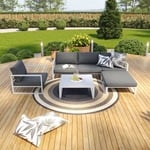 Salon de jardin angle aluminium 5 Places couleur blanc gris - valence - Blanc