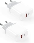 2-Pack Prise Usb C 20w 2-Port Chargeur Usb C [Certifié Mfi] Charge Rapide Bloc Pour Iphone 15 14 13 12 11 Pro Max Plus Se 2020 Xs Xr X 8 7 6,Ipad,Samsung Galaxy,Mural Usb Secteur Alimentation(Q461)