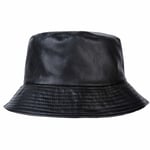 Unisex Fashion Bucket Hat PU Läder Regnhatt Vattentät(svart) Black