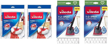 Vileda Turbo 2-In-1 Microfibre Mop Refill Red, Pack of 2 & 1-2 Spray Microfibre