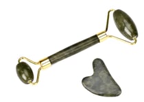 Gua Sha Set: Bågformad grön Jade roller med sten