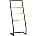 Porte-serviettes sur pieds en bambou et acier avec 4 barres support 40,5L x 28l x 98H cm - noir et naturel