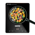 Geepas Digital Induction Cooker, 2000W – Single Ultra-thin Induction Hob w/LED Touch Display & Timer, 10-level Power and Temperature Control, Slim Black Crystal Panel, Safety Lock – 2 Year Warranty