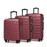 WITTCHEN Travel Suitcase Carry-On Cabin Luggage Hardshell Made of ABS with 4 Spinner Wheels Combination Lock Telescopic Handle Groove Line Set of 3 suitcases Burgundy