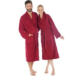 CelinaTex Oregon Peignoir De Bain Col Châle De Couleur Unie Longue Poches Appliquées Surpiqure Femme Homme Unisexe Pur Coton XL bordeaux