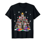 Russian Blue Cat Christmas Tree Cat Lover Xmas Santa Hat T-Shirt