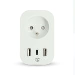 Nedis SmartLife Smart Plug, Wi-Fi, 3680W, fransk / Type E (CEE 7/6) / 1x USB-C / 2x USB - Hvit